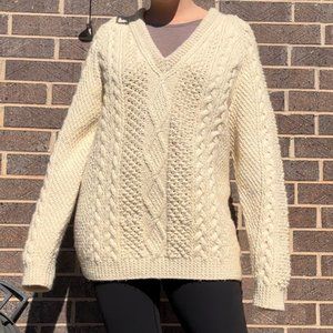 Kates Originals Wool Made in Ireland Cable Knit Tunic Sweater V Neck XL-XXL ?